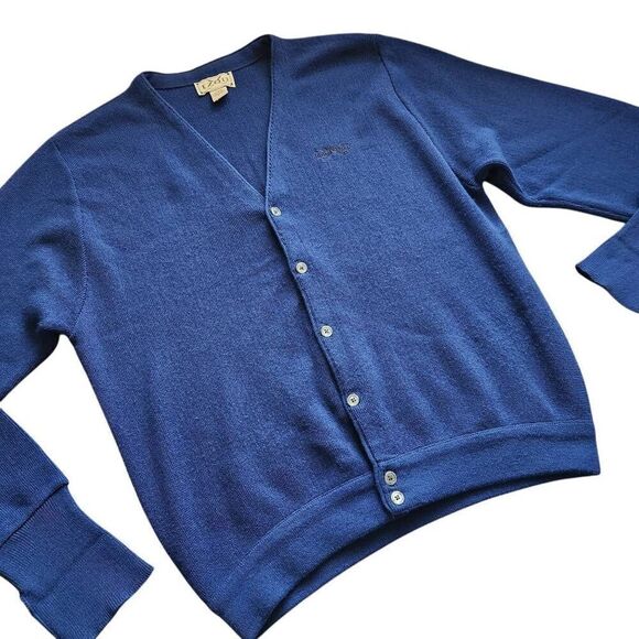 Vintage IZOD 90s Sweater Cardigan Mens Large Grandpa Golf Acrylic Grandpacore Bl - Picture 1 of 5